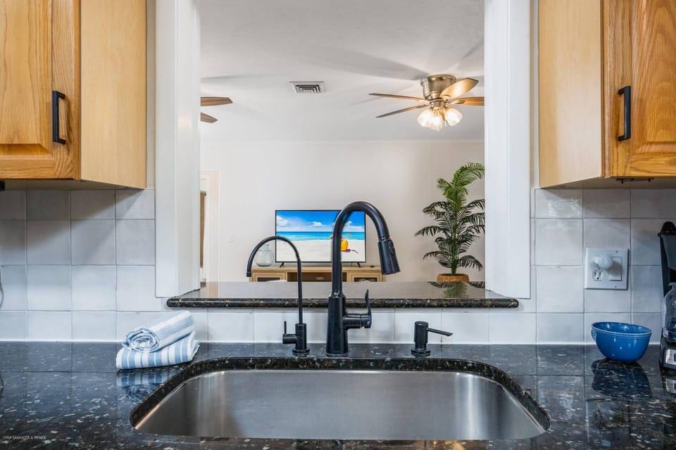 Full kitchen stocked with dishes, pots and pans to create some new favorite dishes