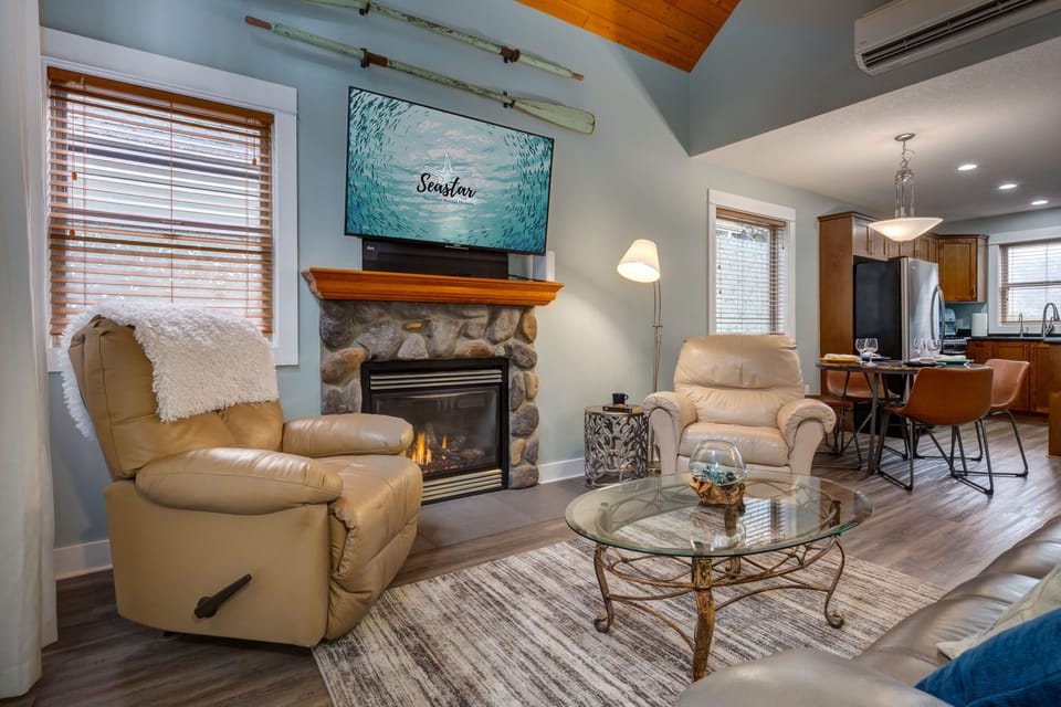 Living area with gas hearth (alternate view)