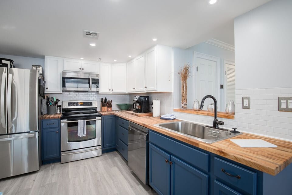 Beautifully remodeled kitchen with new stainless steel appliances.
