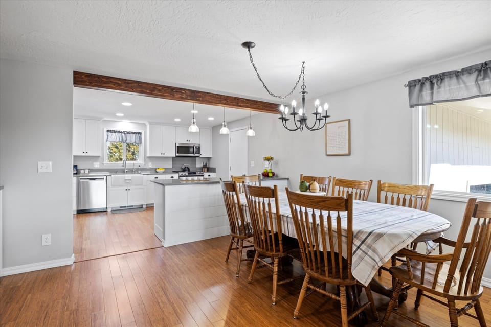 Large kitchen with dining area