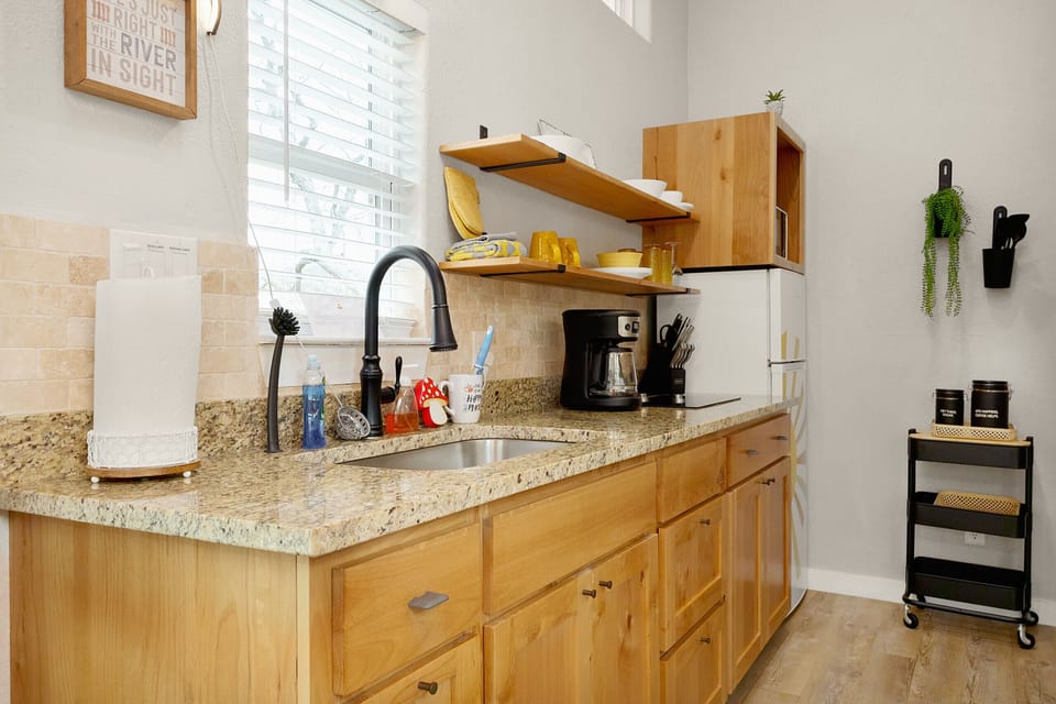 Kitchen appointed with all you need to cook a romantic dinner for