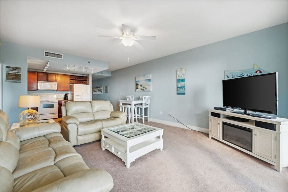 Living Area with Gulf Views, Private Balcony Access and Flat Screen TV
