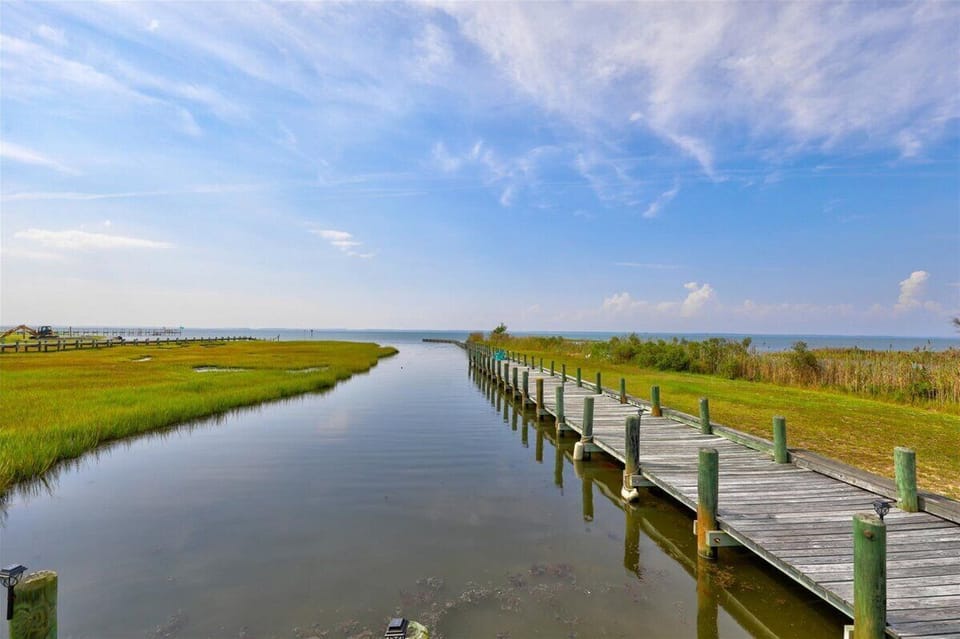 Private Pier for Fishing, Crabbing, and Shallow Boating, plus a Private Shelled Beach.