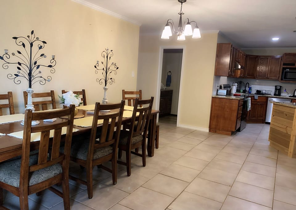 Large dining table sits 10