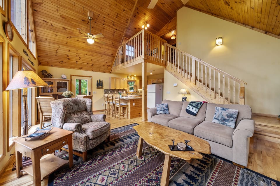 Vaulted ceilings allow tons of natural light to flow through the space