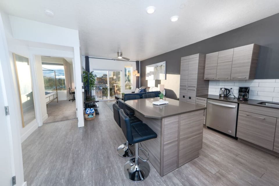 Spacious, open plan living room, kitchen