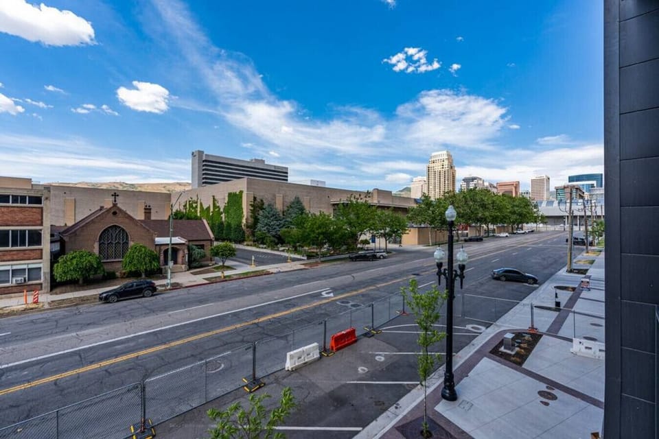 One short block away from the Salt Palace Convention Center.