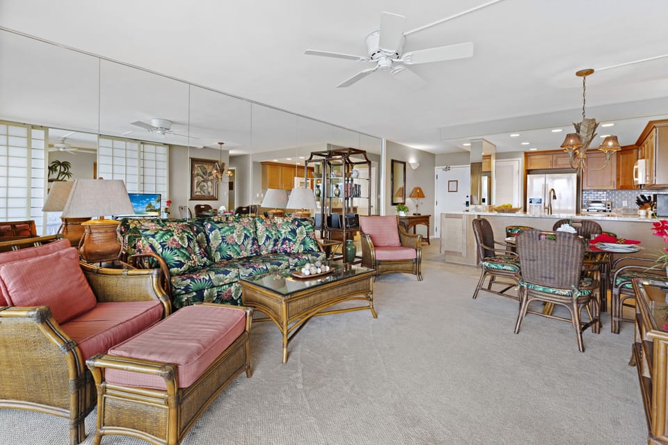 The living room offers a Queen sofa bed for additional guests