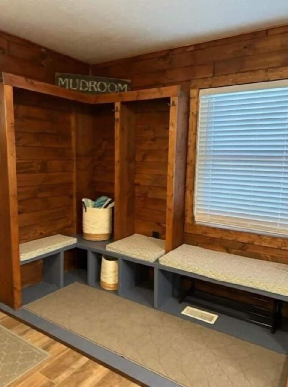 Mudroom for all your shoes and coats, with beach towels