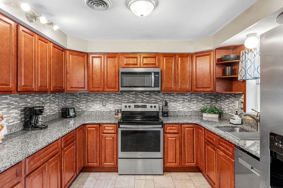 Includes stove, oven, microwave, and more.
