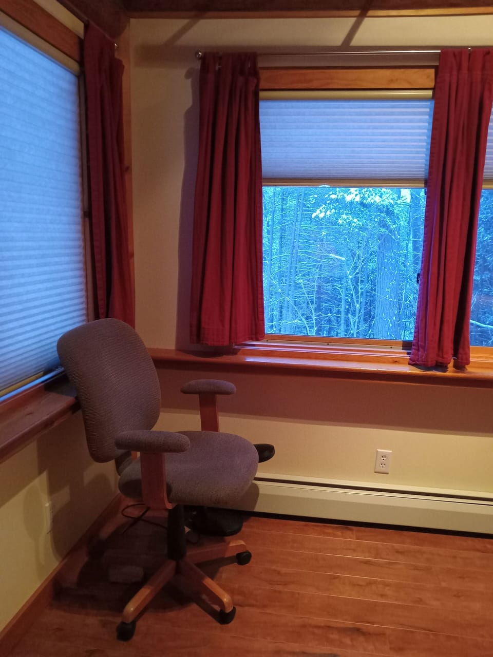 "Office corner" faces the woods. Great place for crafting too - we'll add tables