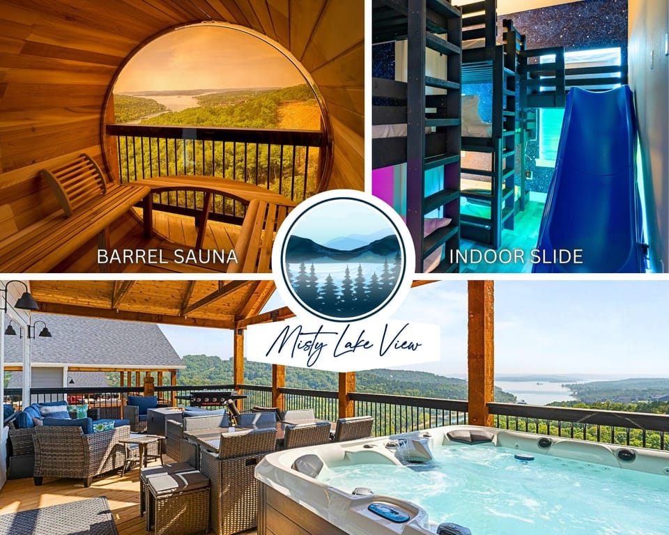 Welcome to MISTY LAKE VIEW! This 8-bedroom retreat features a HOT TUB, BARREL SAUNA, INDOOR SLIDE, and plenty of space for your whole group to unwind and have fun.
