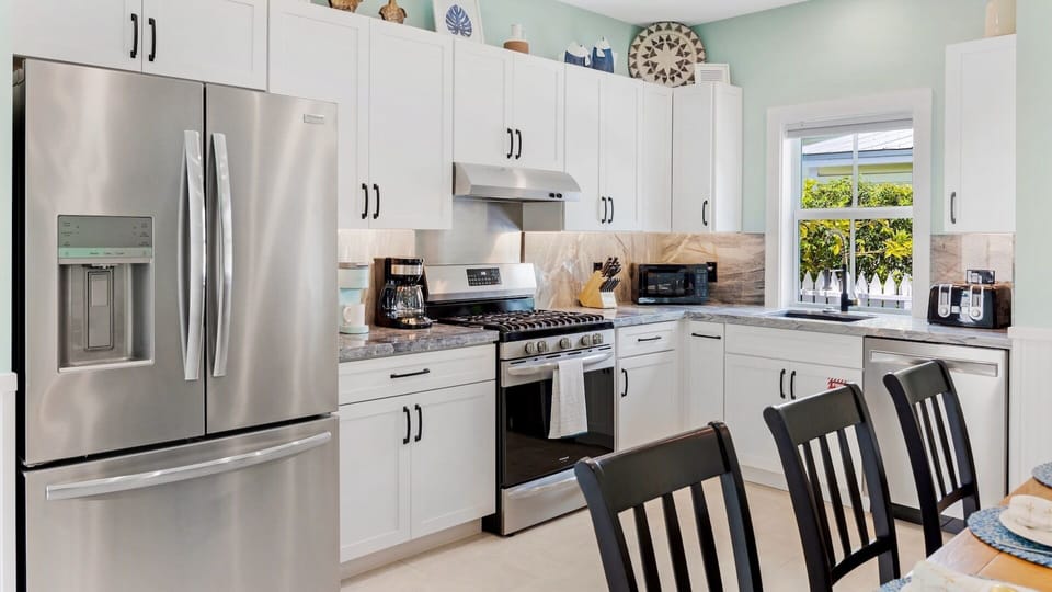 The kitchen has everything needed for the chef in your crew...