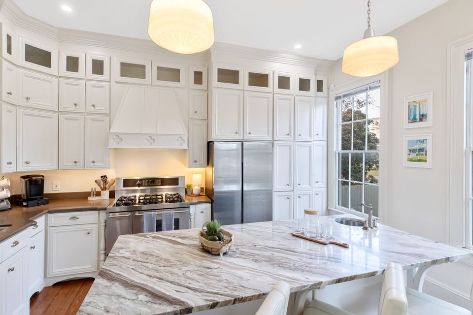 Kitchen with counter seating.