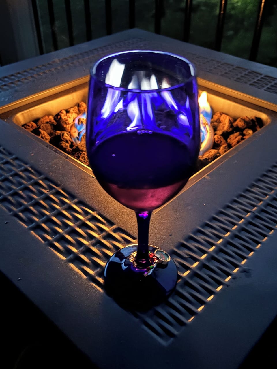Cozy fire table on the balcony.