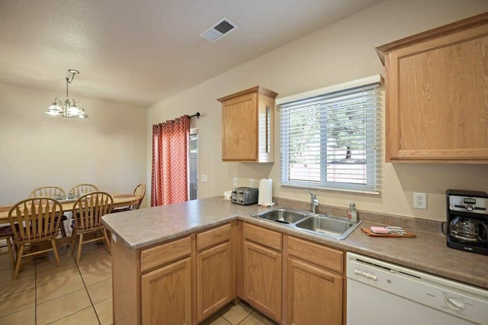 Kitchen looking into dining area