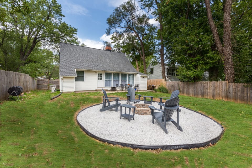 Huge backyard: picnic table and chairs, fire ring