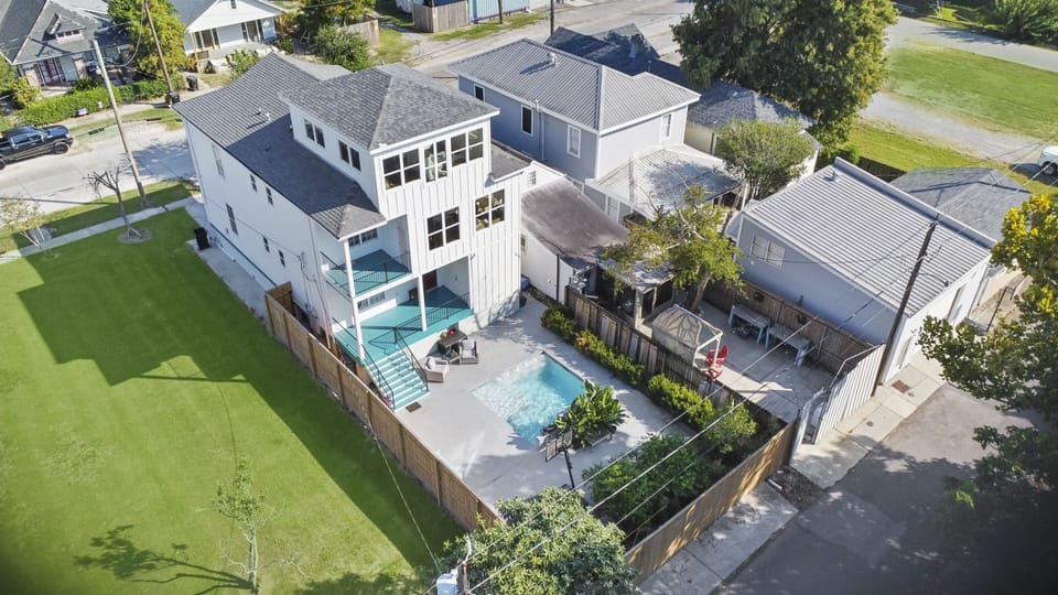 Aerial exterior rear private yard