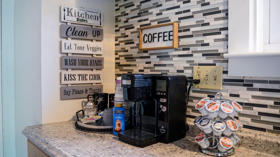 Coffee Station: Mugs, Disposable Cups, Sweeteners, KCups