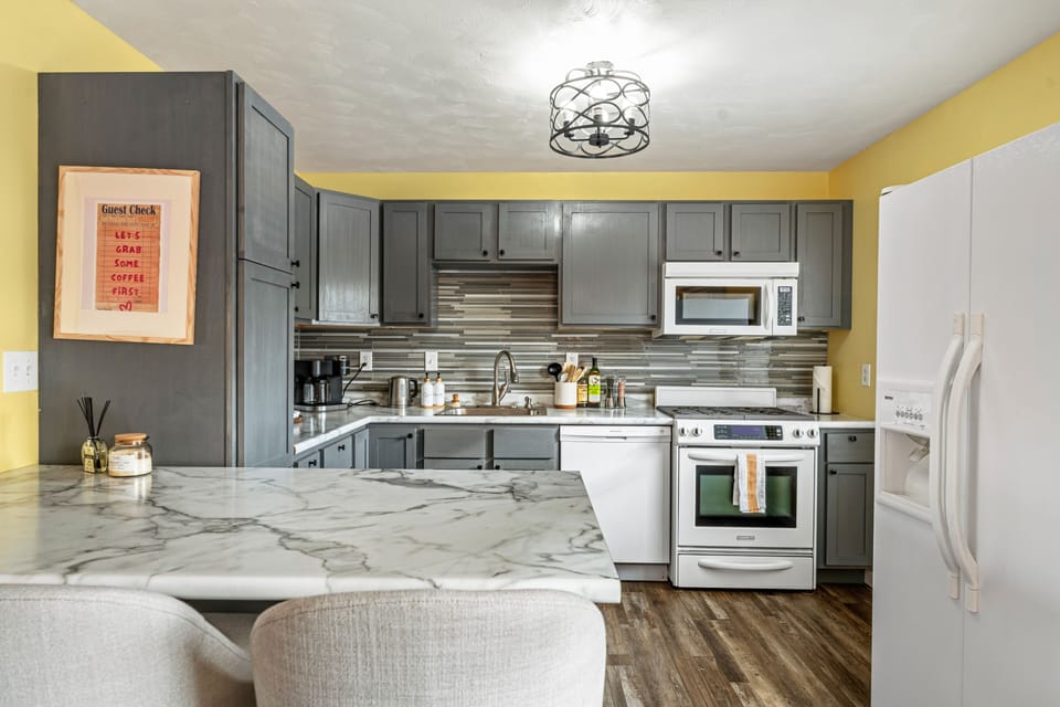 Kitchen island with marble countertop