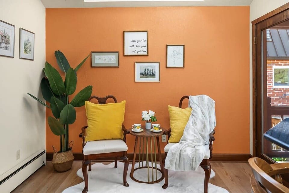 A coffee area by the wall