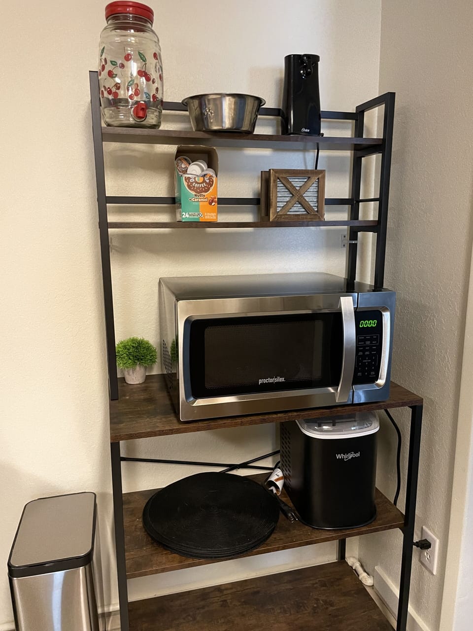 New microwave, ice maker, and coffee pods are among the kitchen necessities.