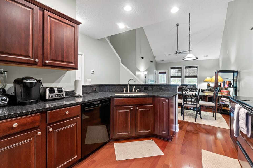 Kitchen view into living room