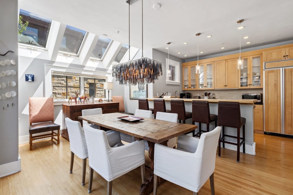Skylights above dining area.