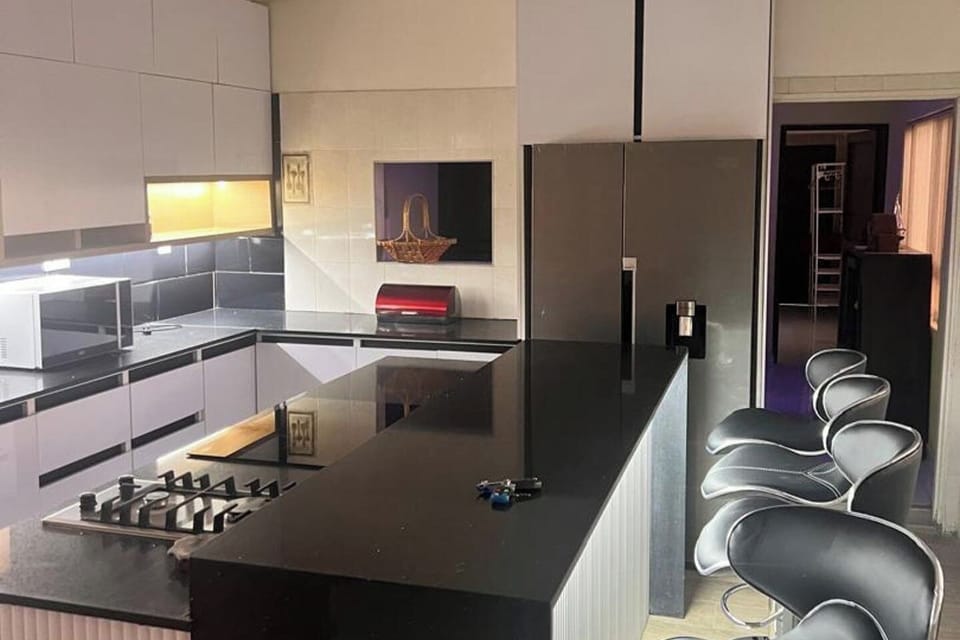Morden kitchen , Big Fridge, space and wine racks. Gas and electrical stoves. 