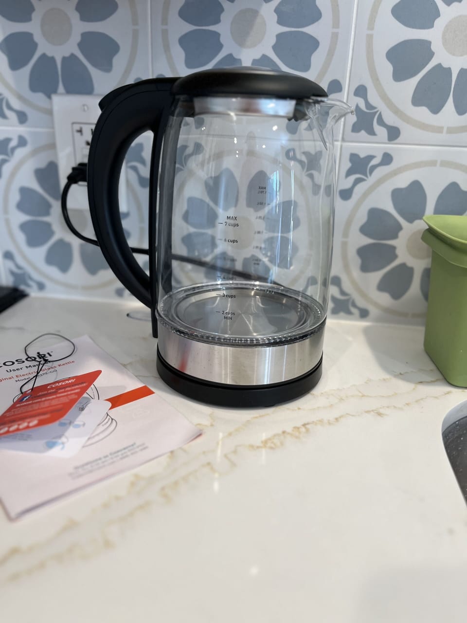 Glass electric hot water tea kettle.