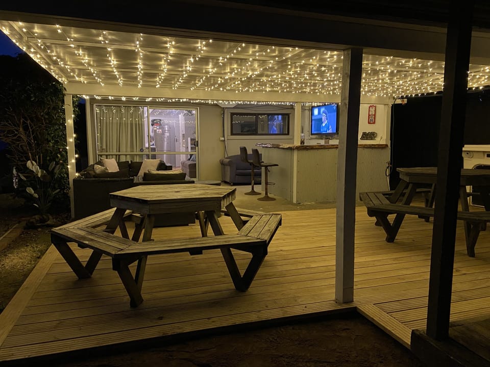 Outdoor deck at night