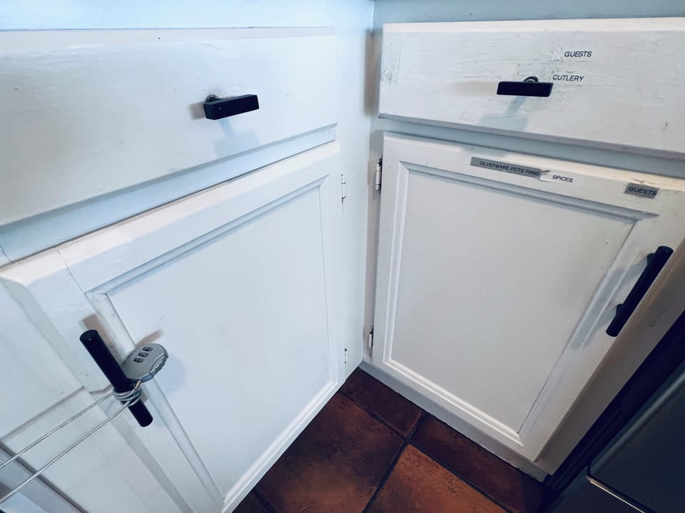 Some of our cabinets are locked but guests have full dishes, pots silverware etc