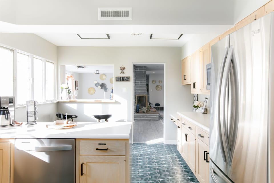 Spacious kitchen makes cooking a meal easy and enjoyable.