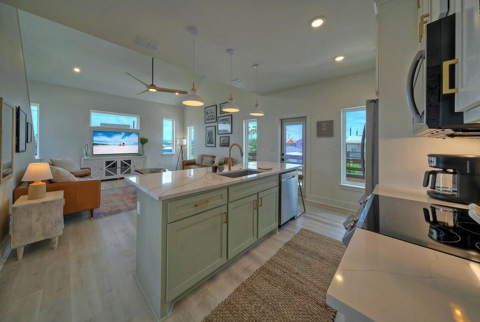 Inviting kitchen with stylish countertop.