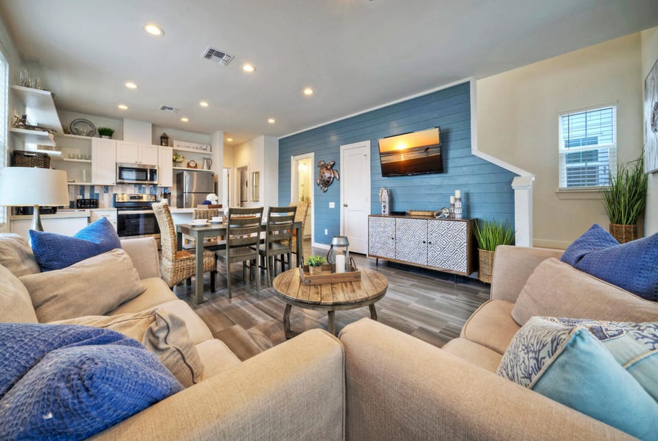 Living room and dining area.
