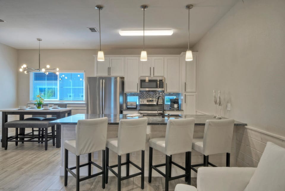 Countertop with stylish barstool seating.