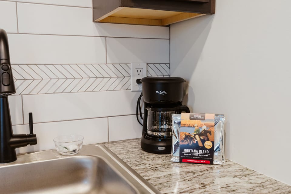 [Kitchen] Enjoy a fresh cup of Montana Coffee Traders coffee at our inviting dining area before hitting the trails!