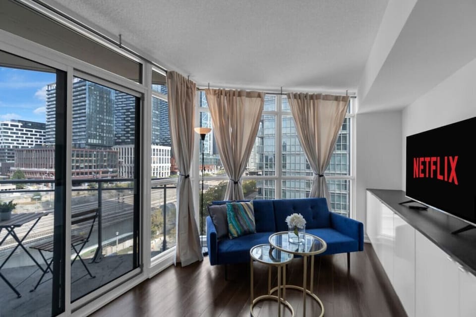 Comfy living area with smart TV for you to watch any of your subscribed streaming services.