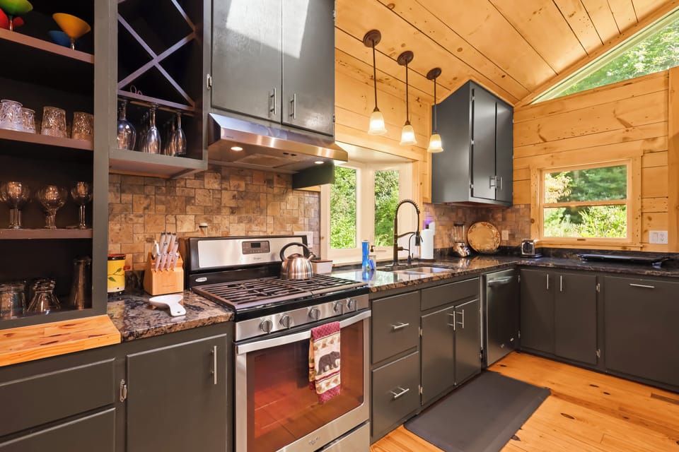 Custom kitchen stocked with enough supplies to get your trip started off right.