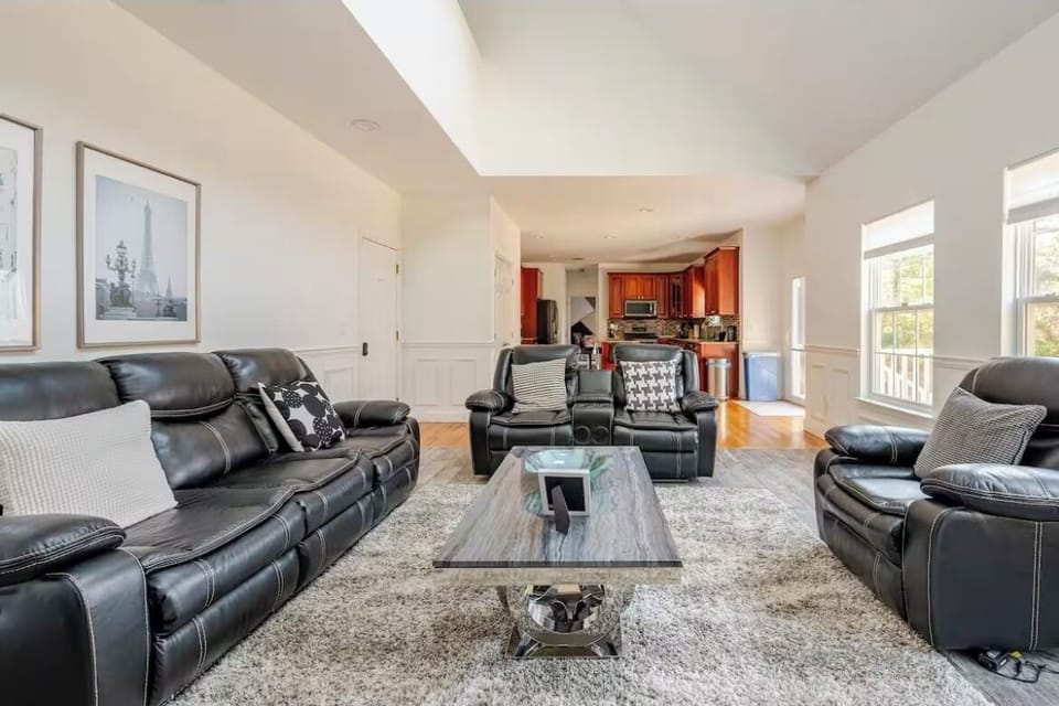 kitchen and family room in one space. 