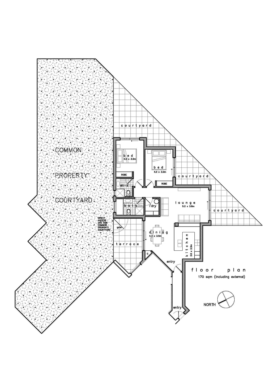 Floor plan 170 square metres plus 200 square metre Courtyard.