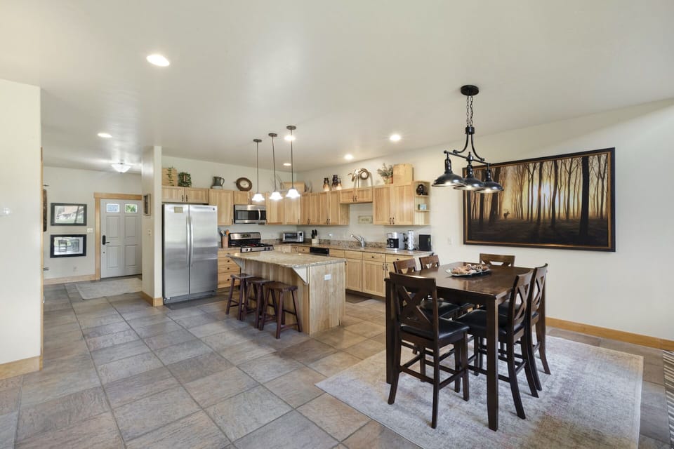 Open kitchen and dining area connected to the main living area.