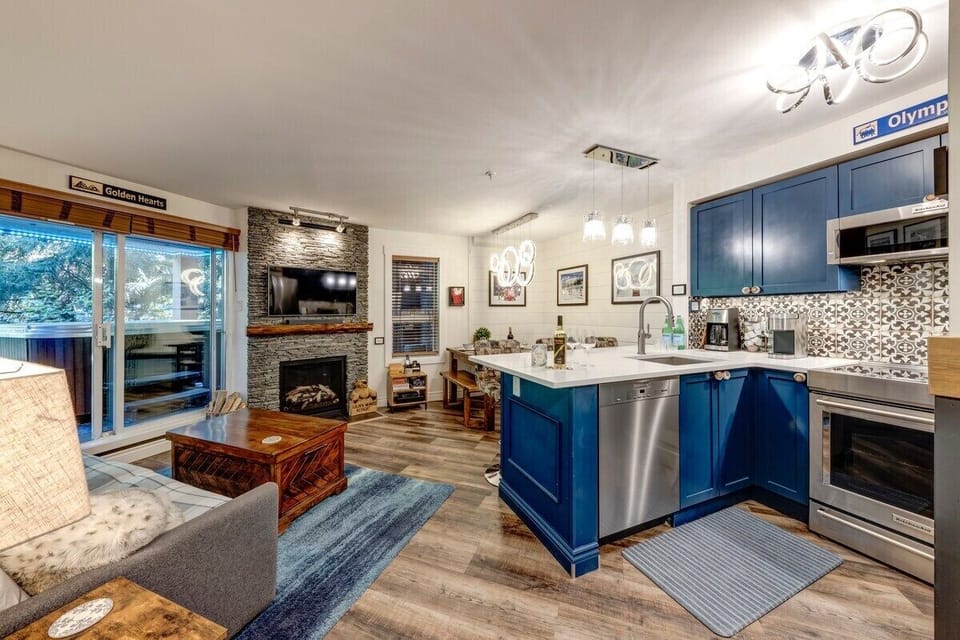 The open living space leading into the kitchen. 