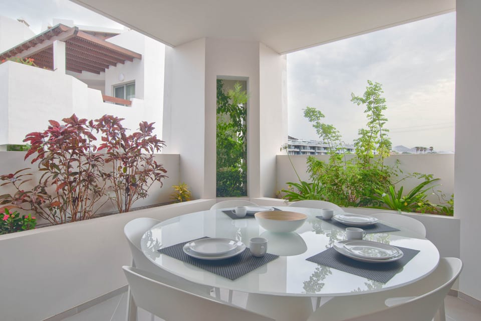 Large terrace with dining table