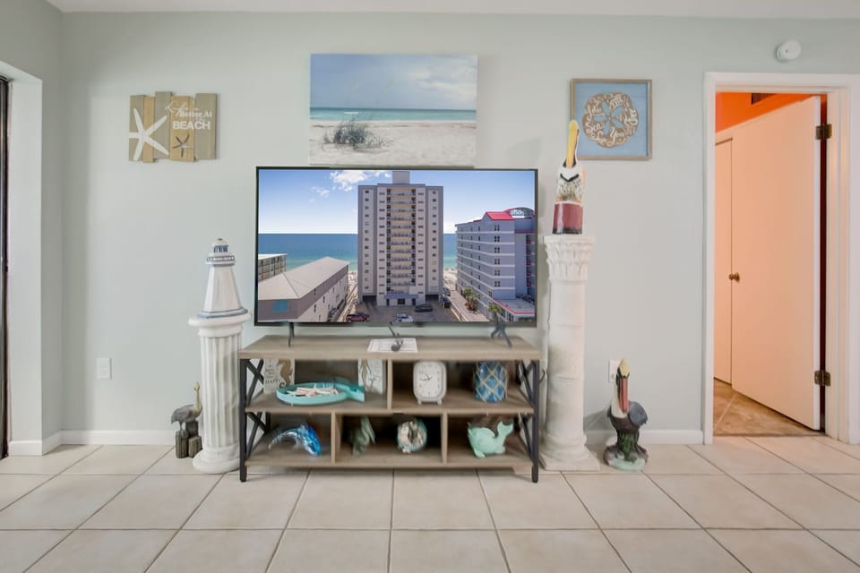 Large flat screen TV.
