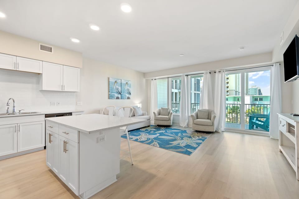 Living area with flat screen TV.