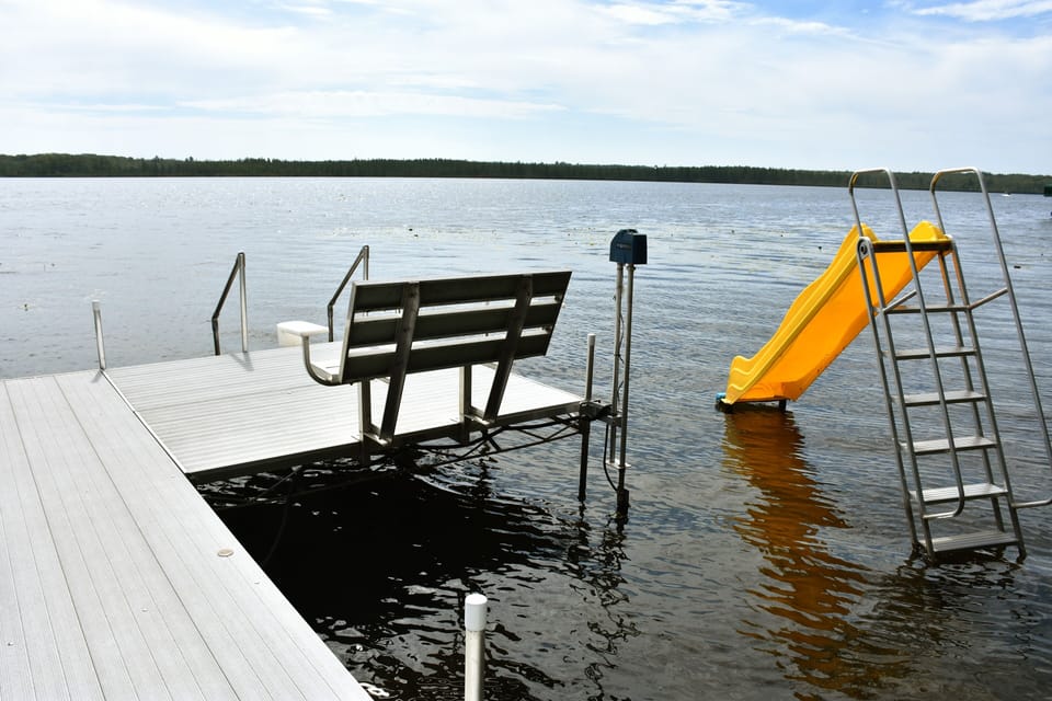 Two docks are ready for your boat.  Kids areas to swim and dock seating 