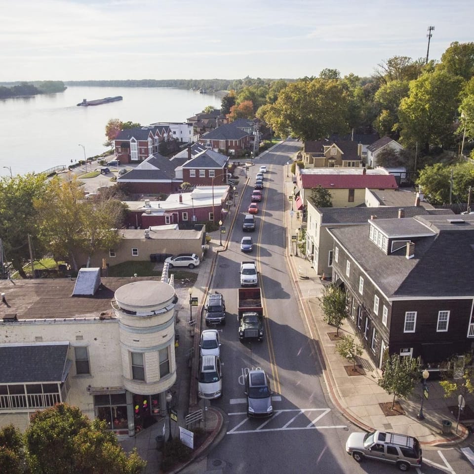 E is for everyone - Newburgh Indiana - Downtown Aerial Intersection - Alex Morgan Imaging