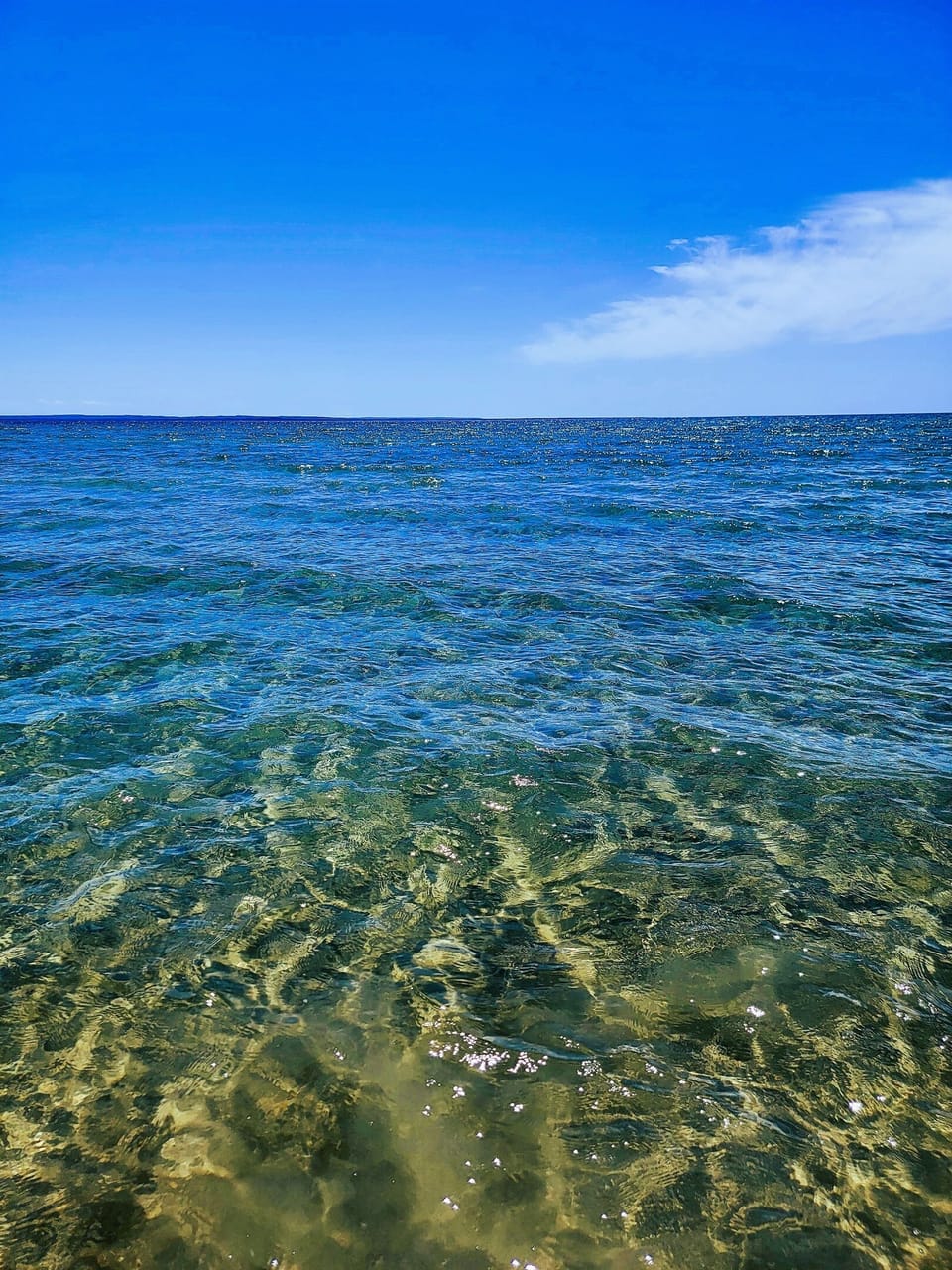 Crystal clear, blue water