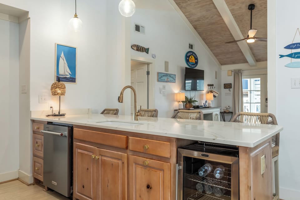 006 Feelin' Salty Kitchen Island with Wine Fridge